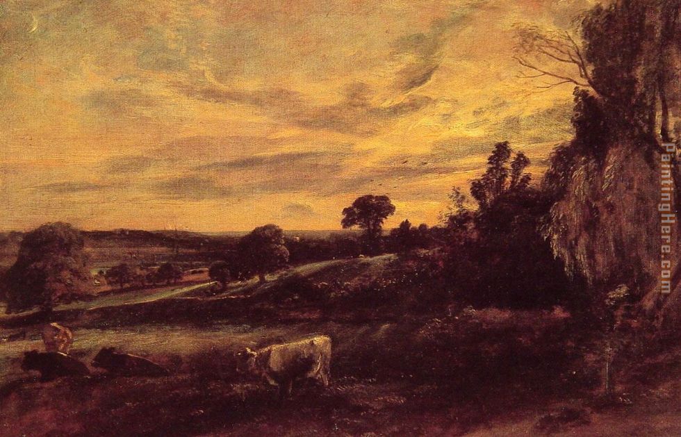 Landscape Evening painting - John Constable Landscape Evening art painting